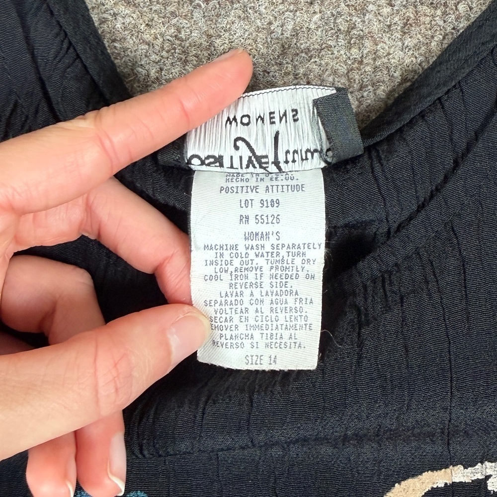 Vintage 90s Black Sleeveless Midi Shift Dress Women’s 14 Crinkle Gauzy Fairycore - Picture 6 of 10